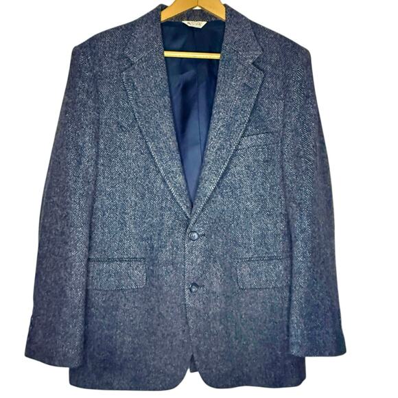 Vintage Hunt Valley Men’s Size 42R Wool Blazer Blue Tweed USA Made Work Preppy - Picture 1 of 6